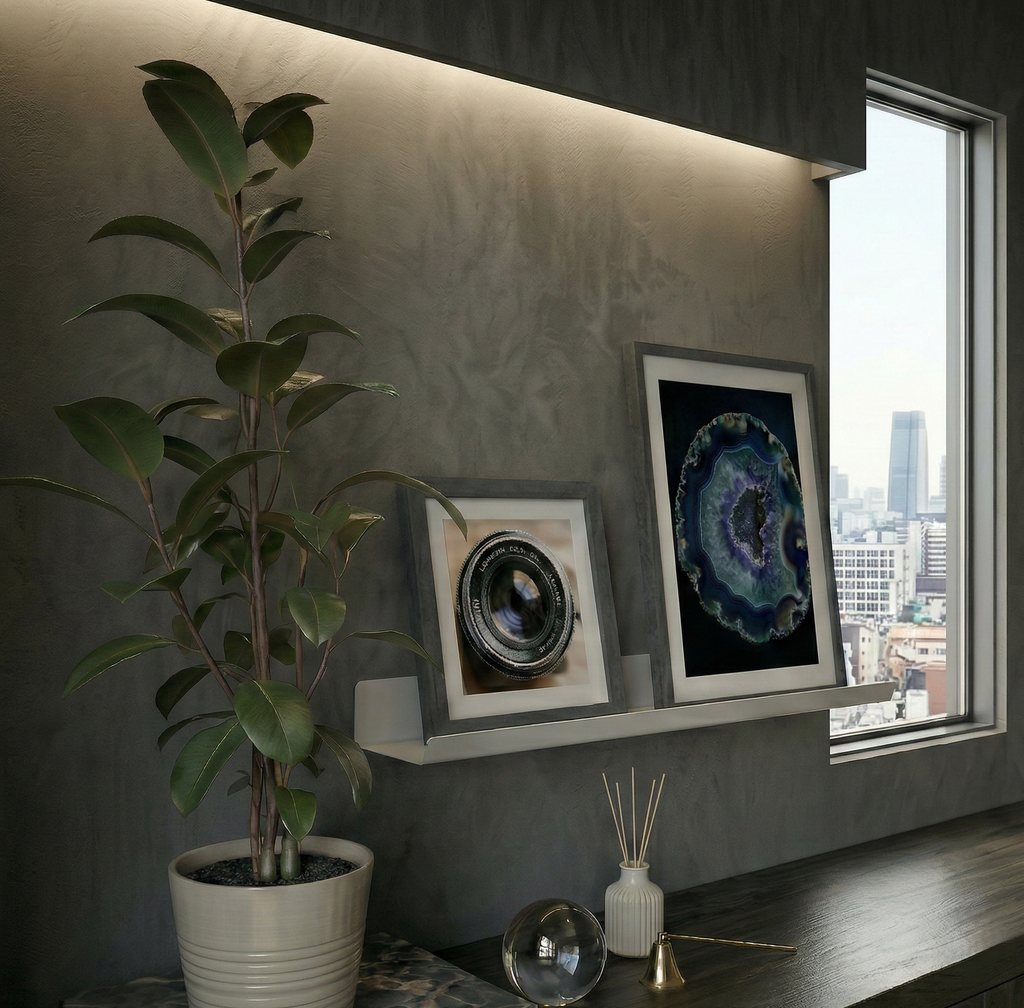 Premium Slim Light Grey Metal Shelf - Modern Decorative Wall Module