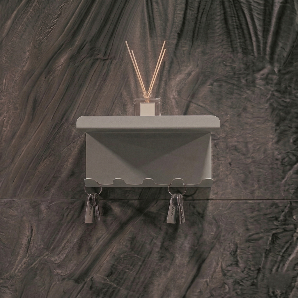 Premium Metal Wall Key Holder & Accessory Organizer - Light Grey Modern Entryway Unit