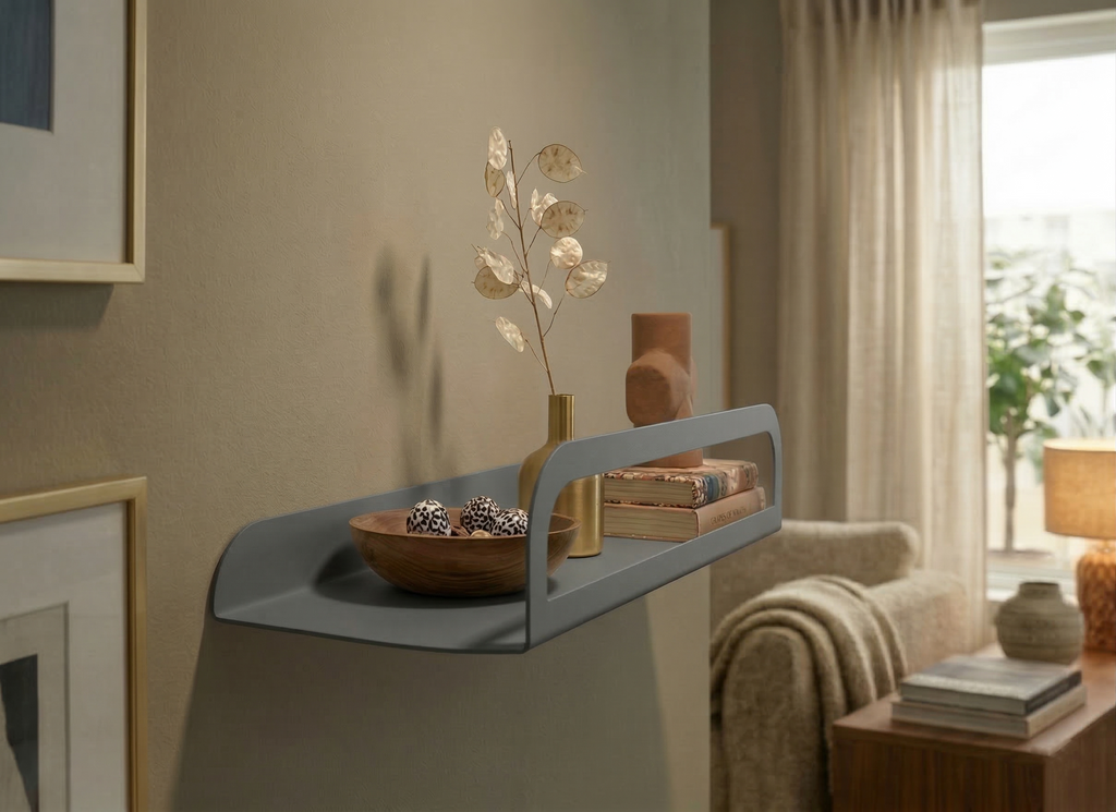 Architectural Design Metal Wall Shelf - Dark Grey Decorative Organizer