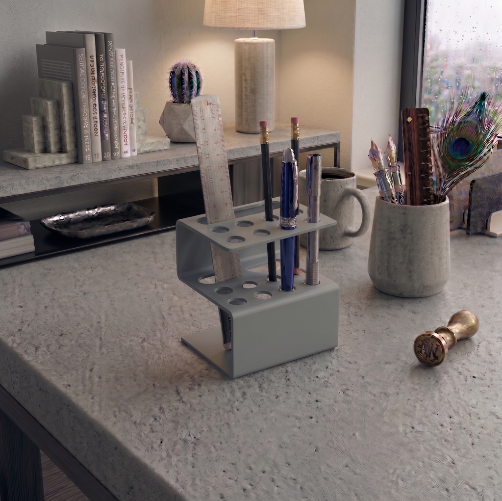 Architectural Form Window Grey Galvanized Metal Pen Holder - Industrial Desk Organizer