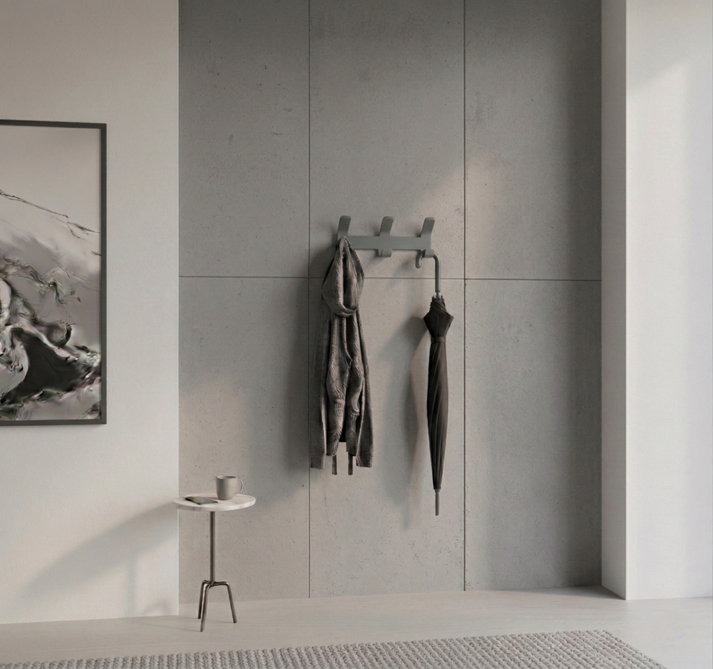 Premium 3-Hook Dark Grey Metal Wall Hanger - Adhesive Bathroom and Entryway Organizer