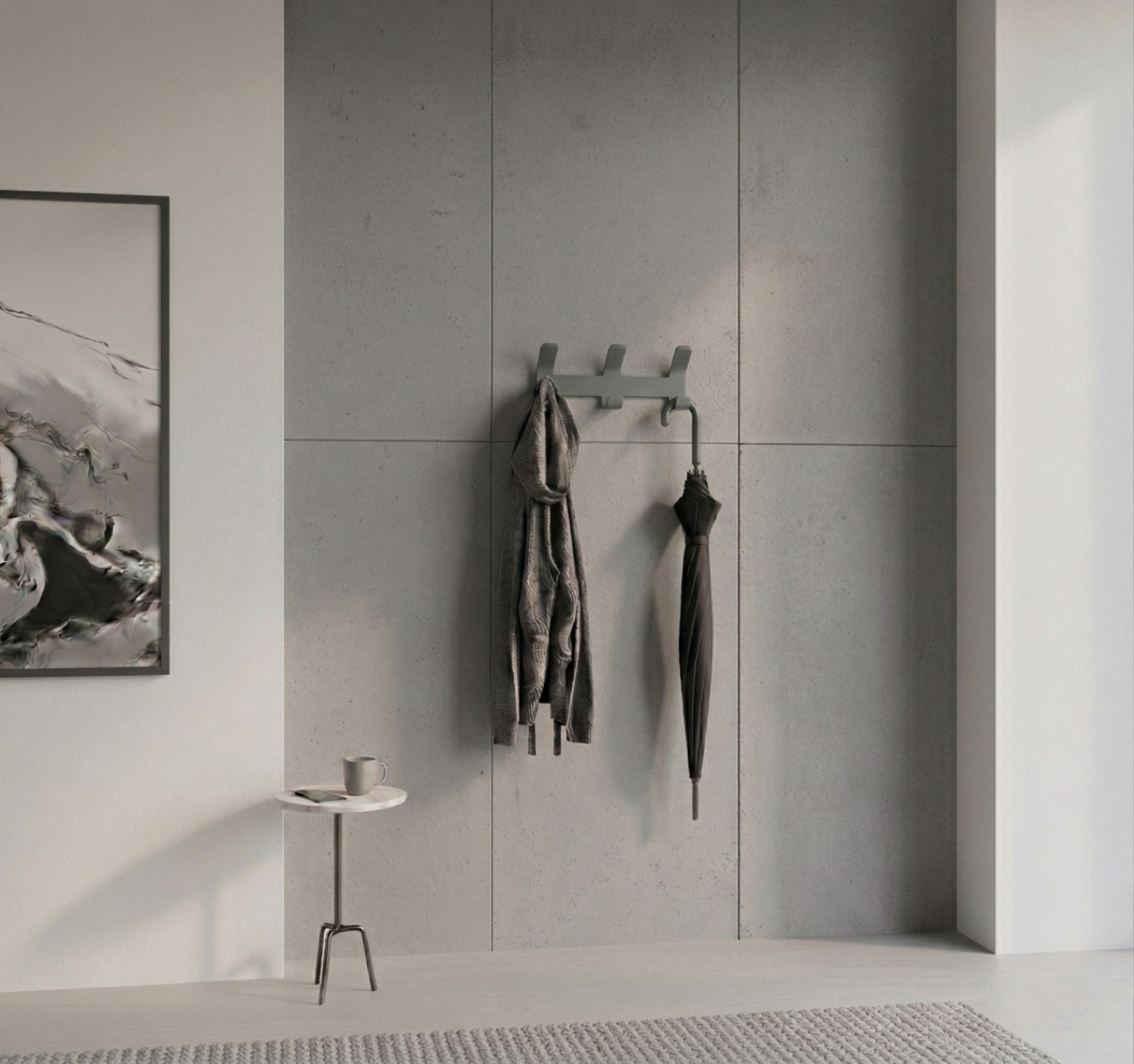 Premium 3-Hook Dark Grey Metal Wall Hanger - Adhesive Bathroom and Entryway Organizer