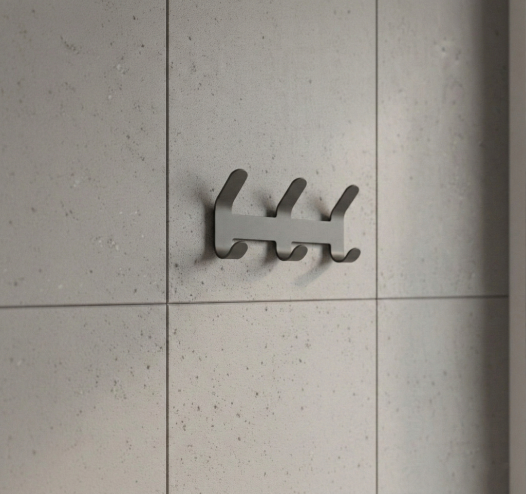 Premium 3-Hook Dark Grey Metal Wall Hanger - Adhesive Bathroom and Entryway Organizer