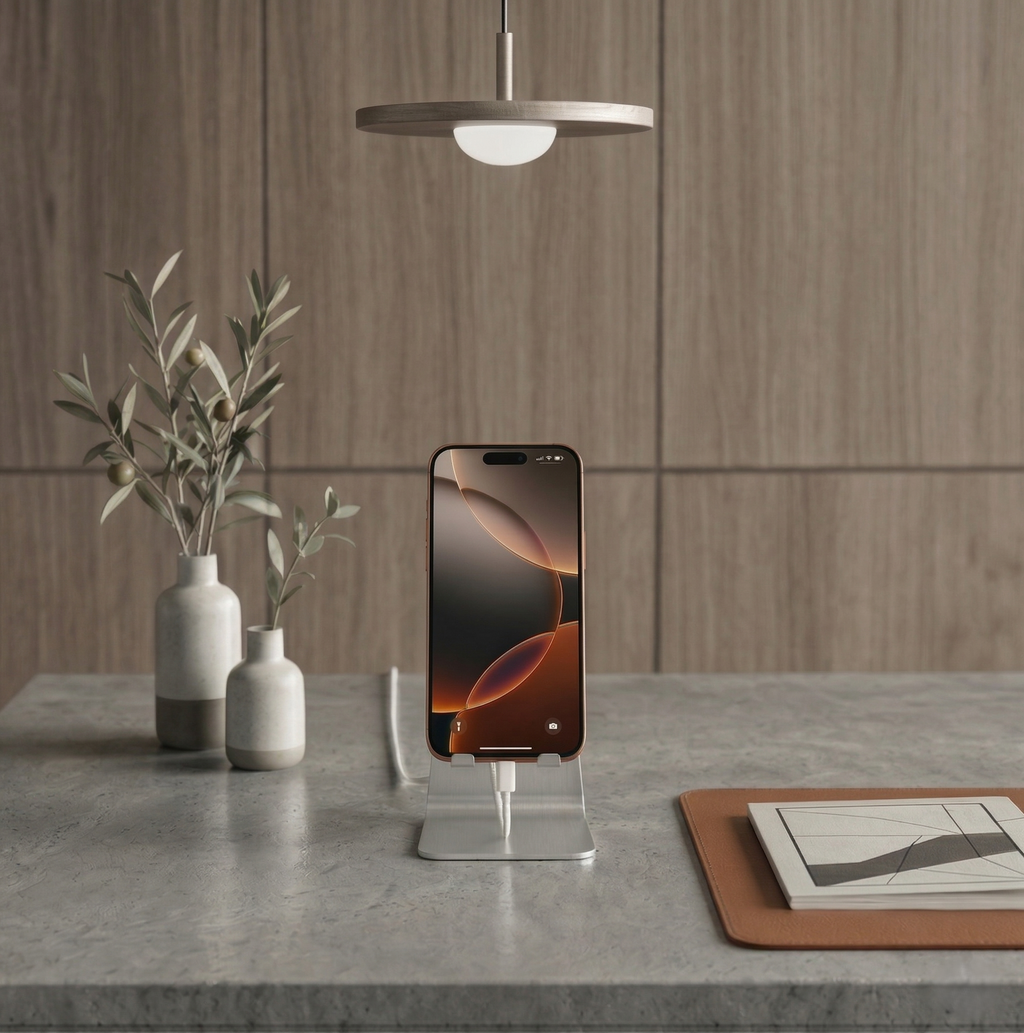 Premium Stainless Steel Desktop Phone Holder - Silver Stand and Portable Device Organizer