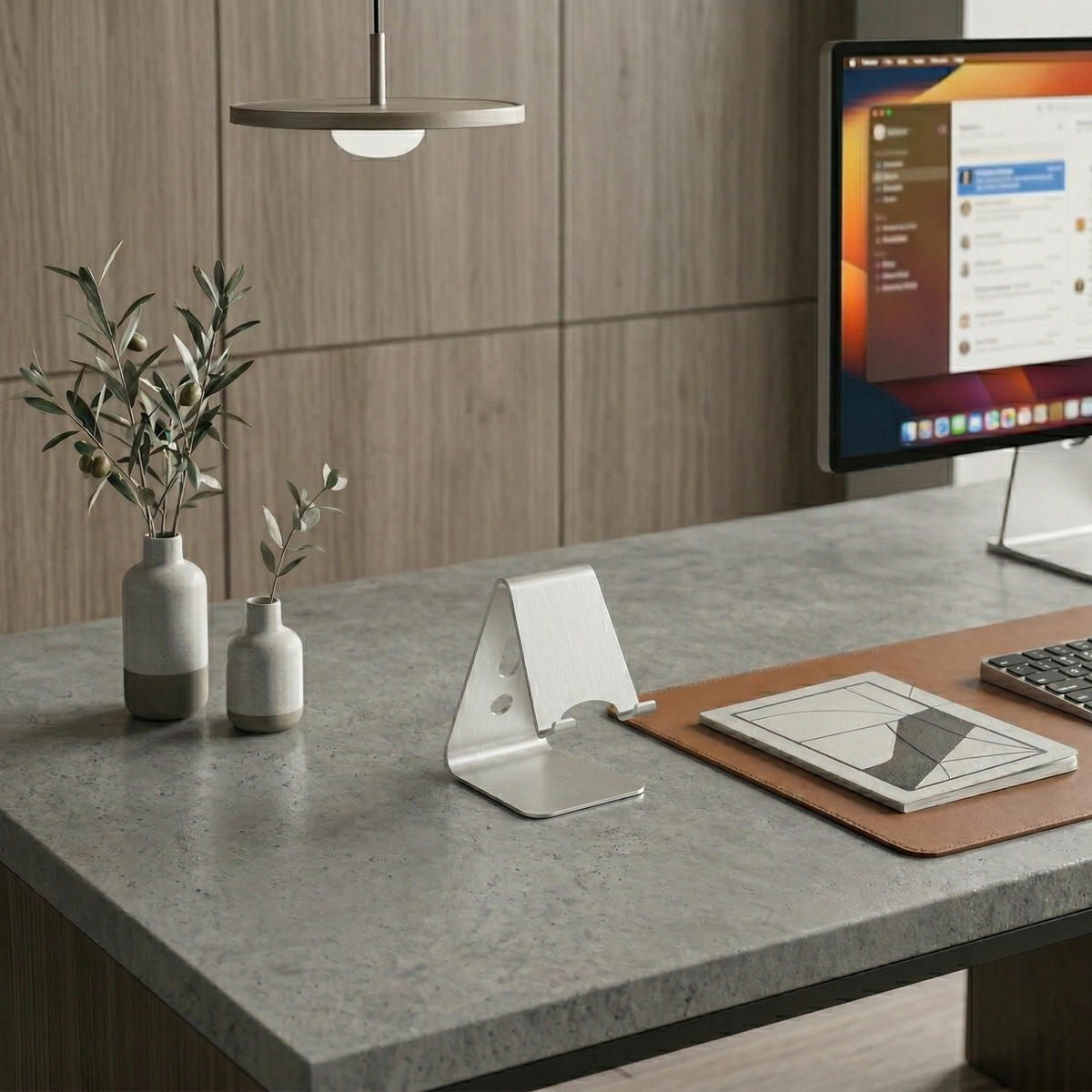 Premium Stainless Steel Desktop Phone Holder - Silver Stand and Portable Device Organizer