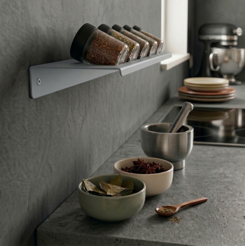 Architectural Form Window Grey Galvanized Metal Spice Rack - Kitchen Organizer