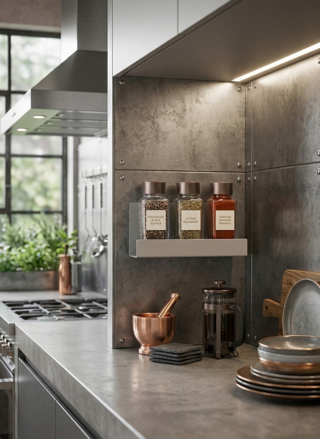 Architectural Form Light Grey Galvanized Metal Spice Rack - Industrial Storage