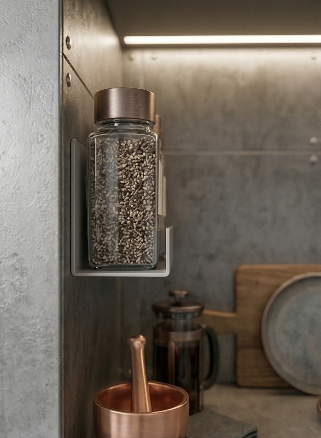 Architectural Form Light Grey Galvanized Metal Spice Rack - Industrial Storage