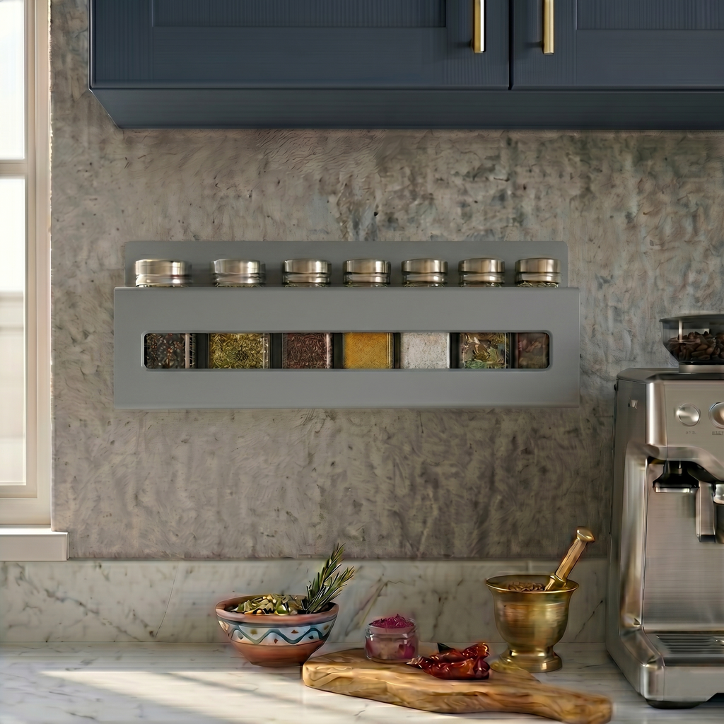 Modern Window Grey Galvanized Metal Spice Organizer - Functional Design
