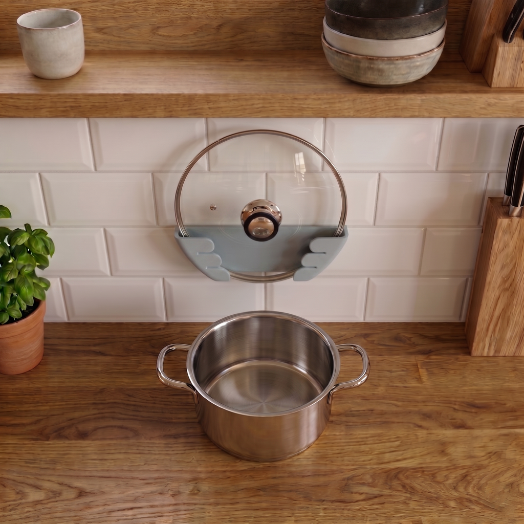 Architectural Form Window Grey Galvanized Metal Pot Lid Holder - Kitchen Organization