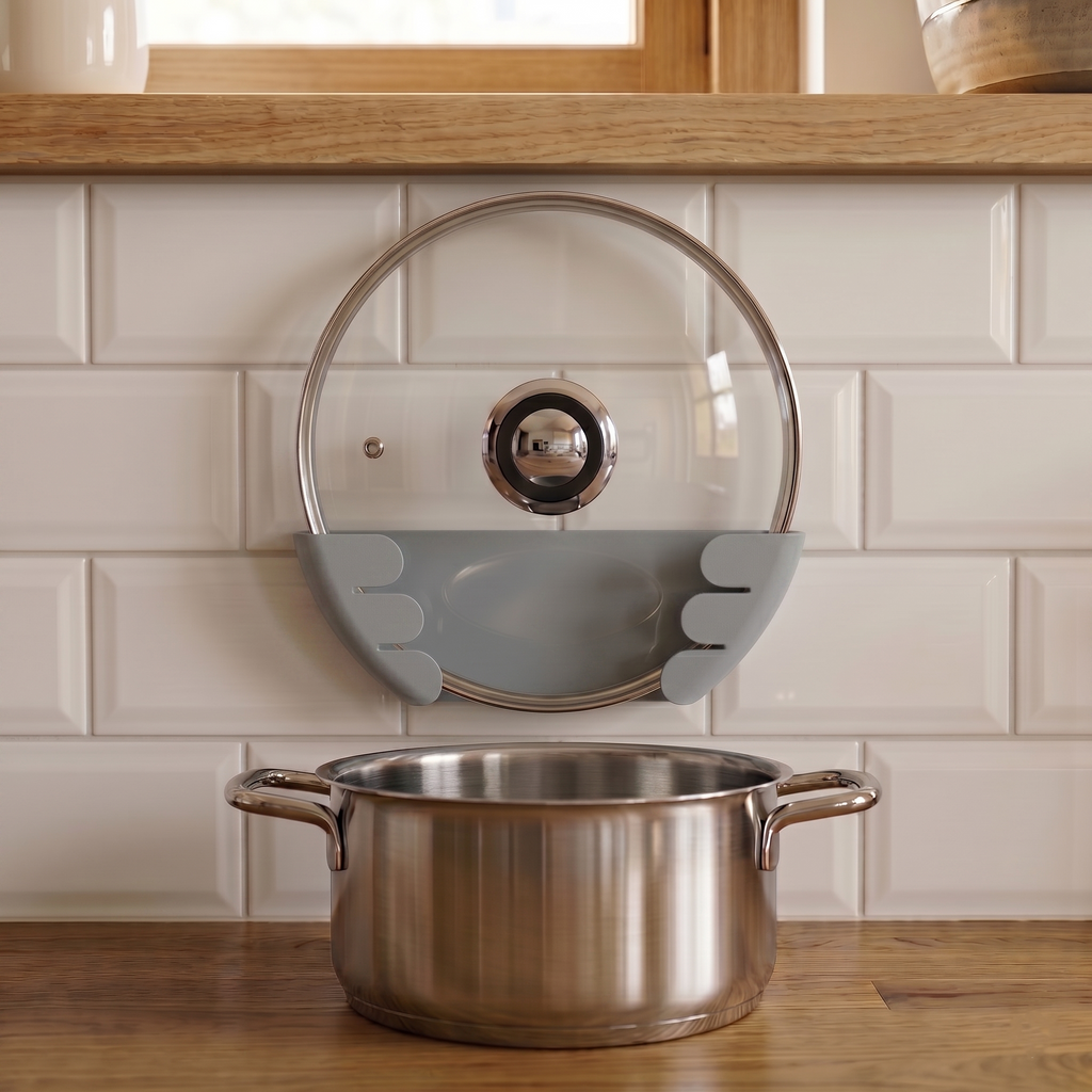 Architectural Form Window Grey Galvanized Metal Pot Lid Holder - Kitchen Organization
