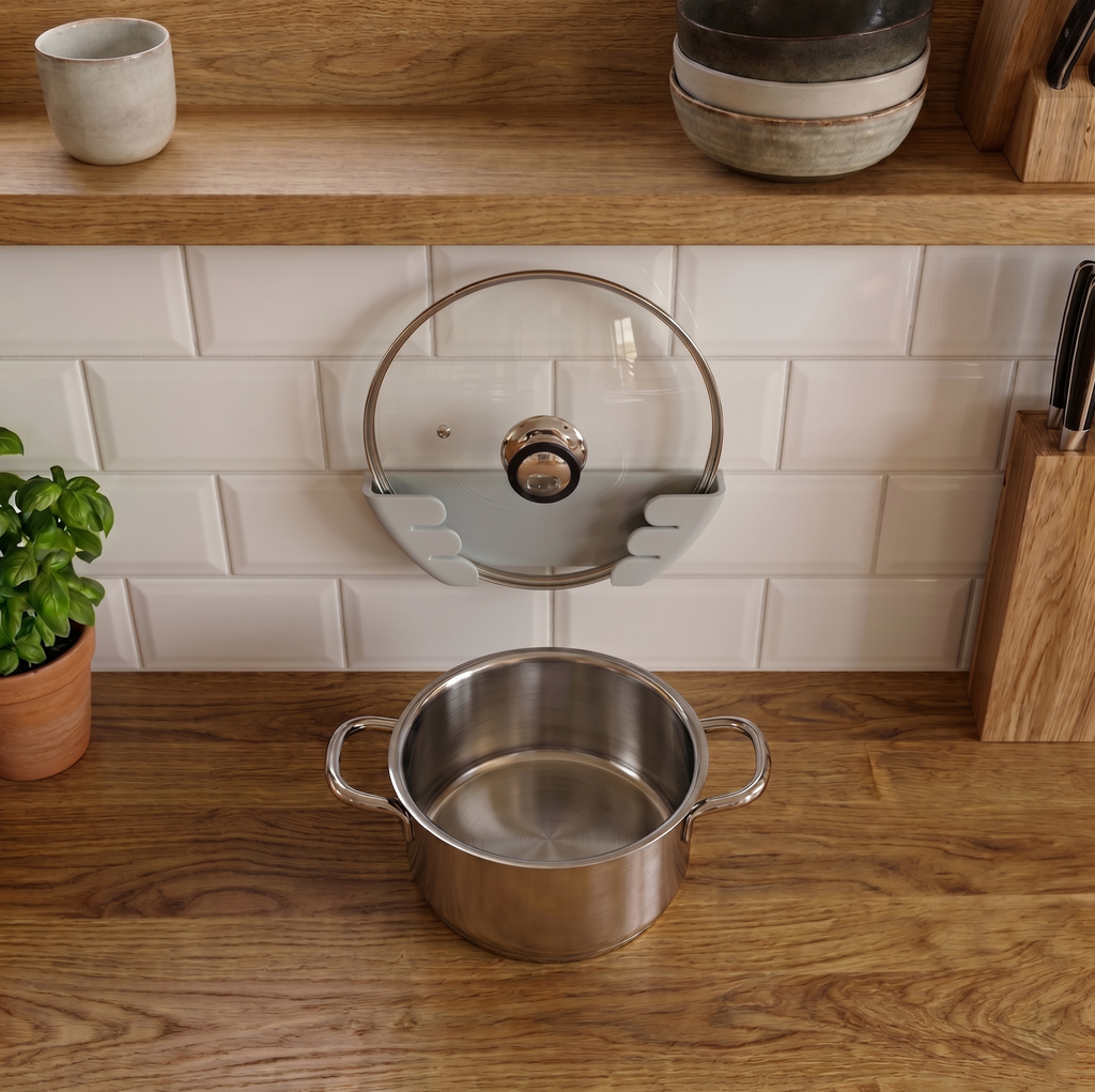 Architectural Form Light Grey Galvanized Metal Pot Lid Holder - Kitchen Organization