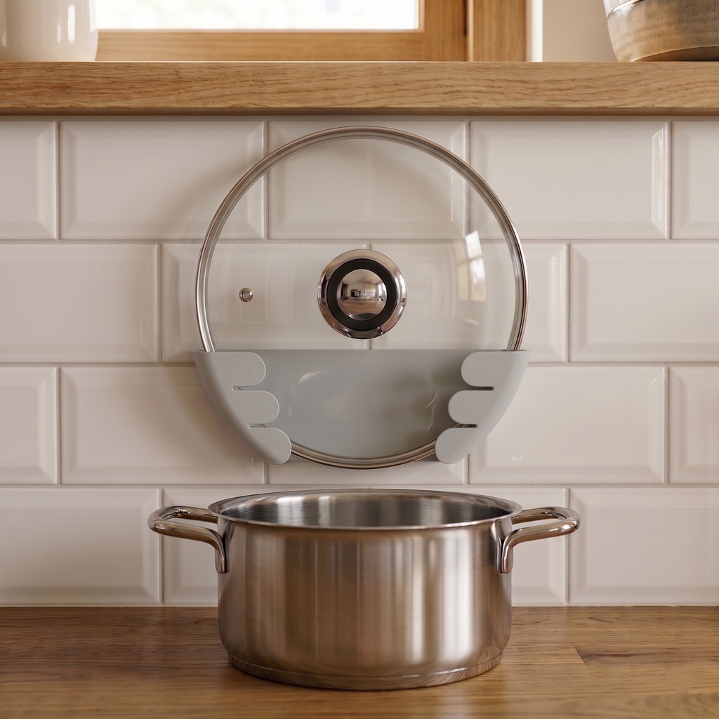 Architectural Form Light Grey Galvanized Metal Pot Lid Holder - Kitchen Organization