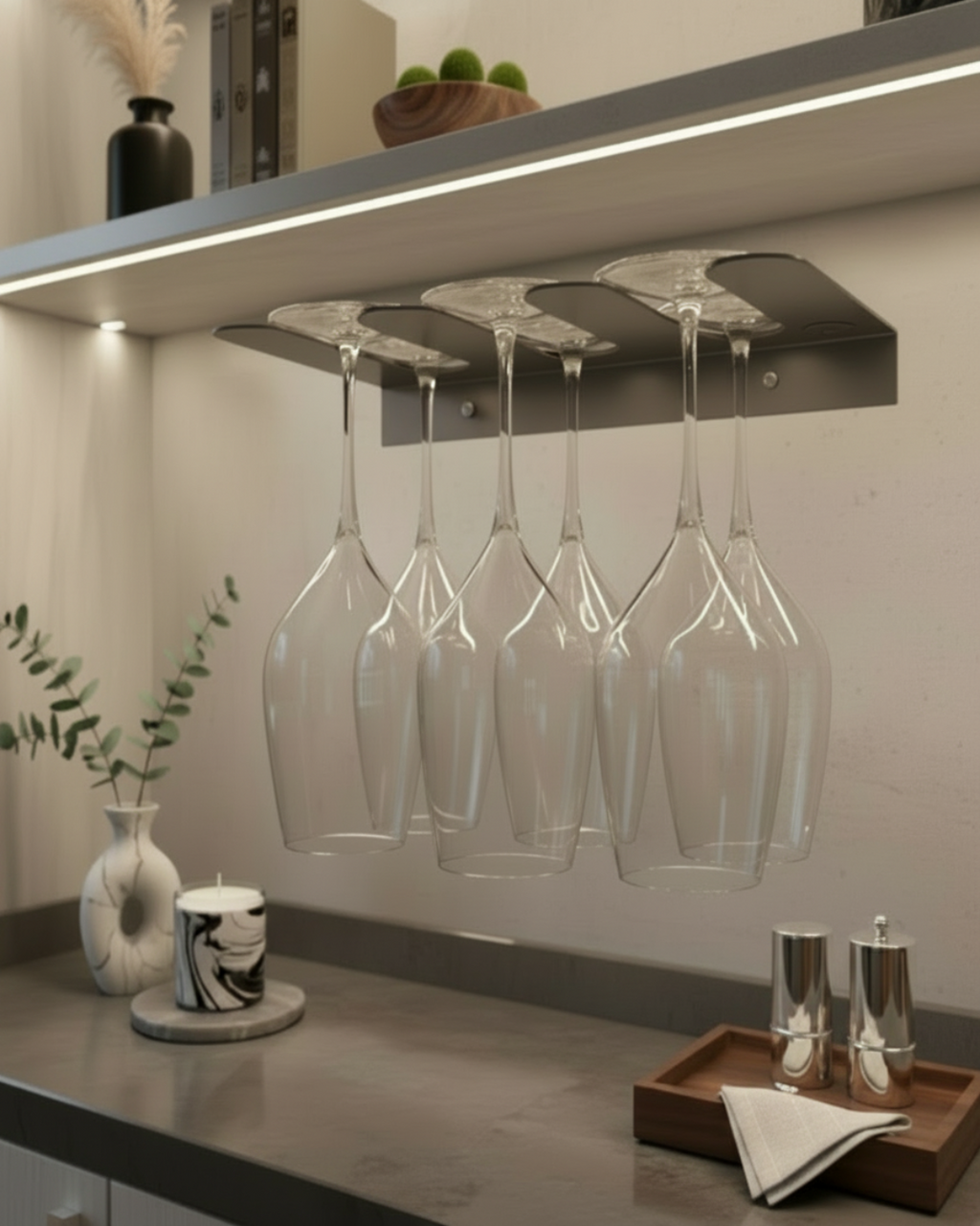 Dark Gray Galvanized Metal Cup Holder – Wine Glass & Cup Rack