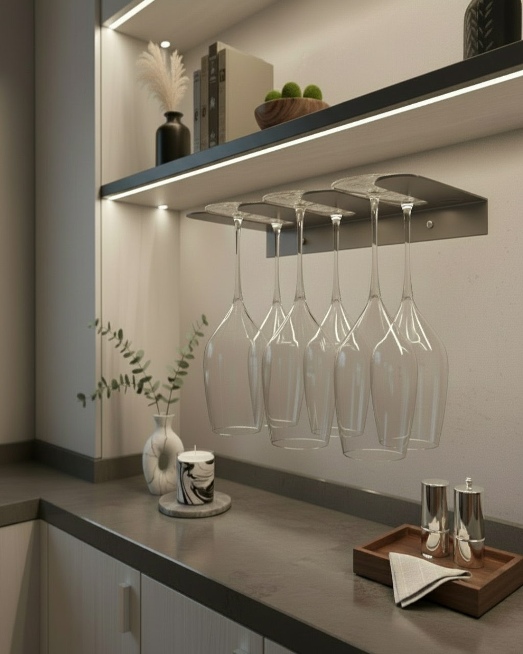 Dark Gray Galvanized Metal Cup Holder – Wine Glass & Cup Rack