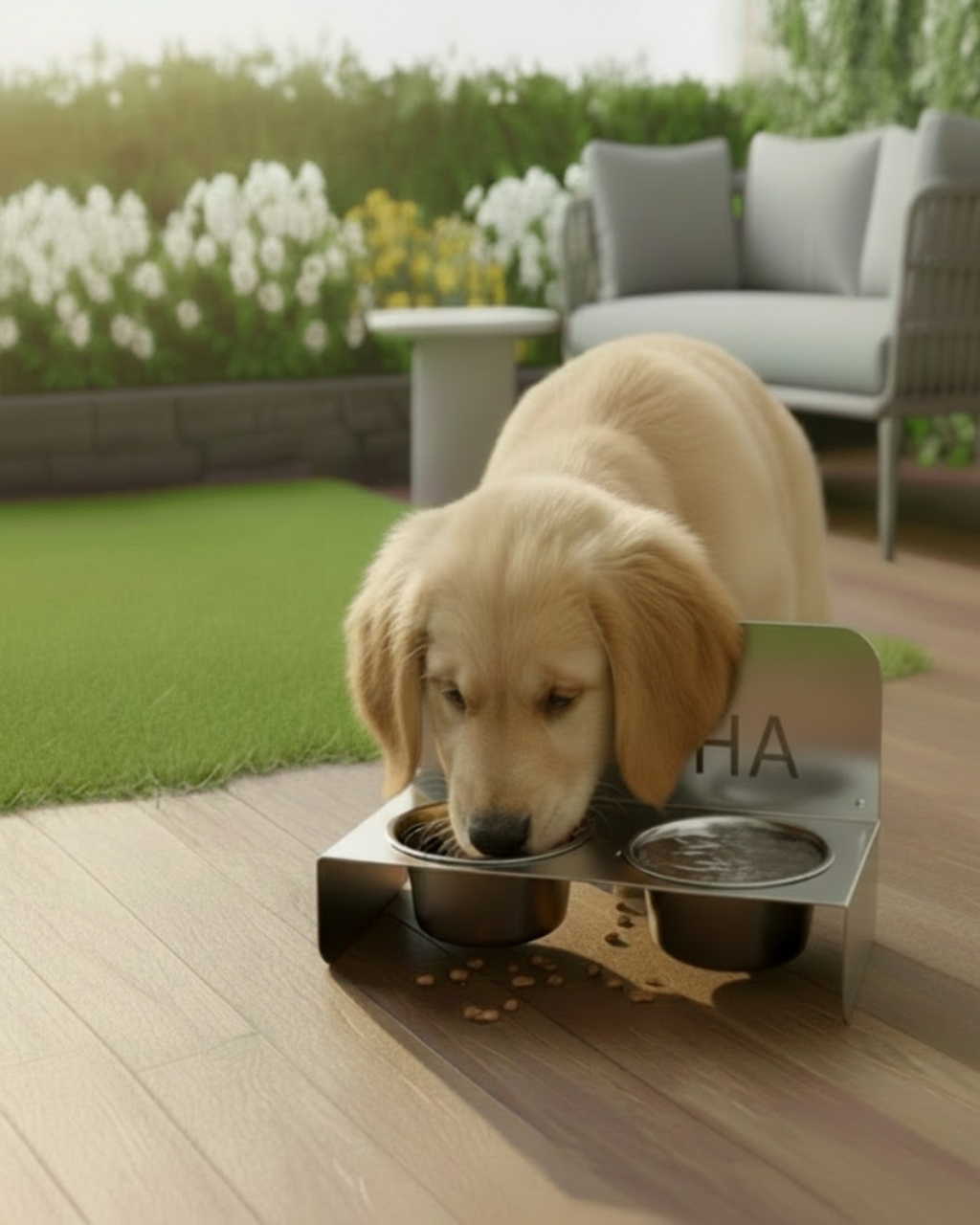 Personalized Stainless Steel Dual-Bowl Dog & Cat Food & Water Stand with Custom Name
