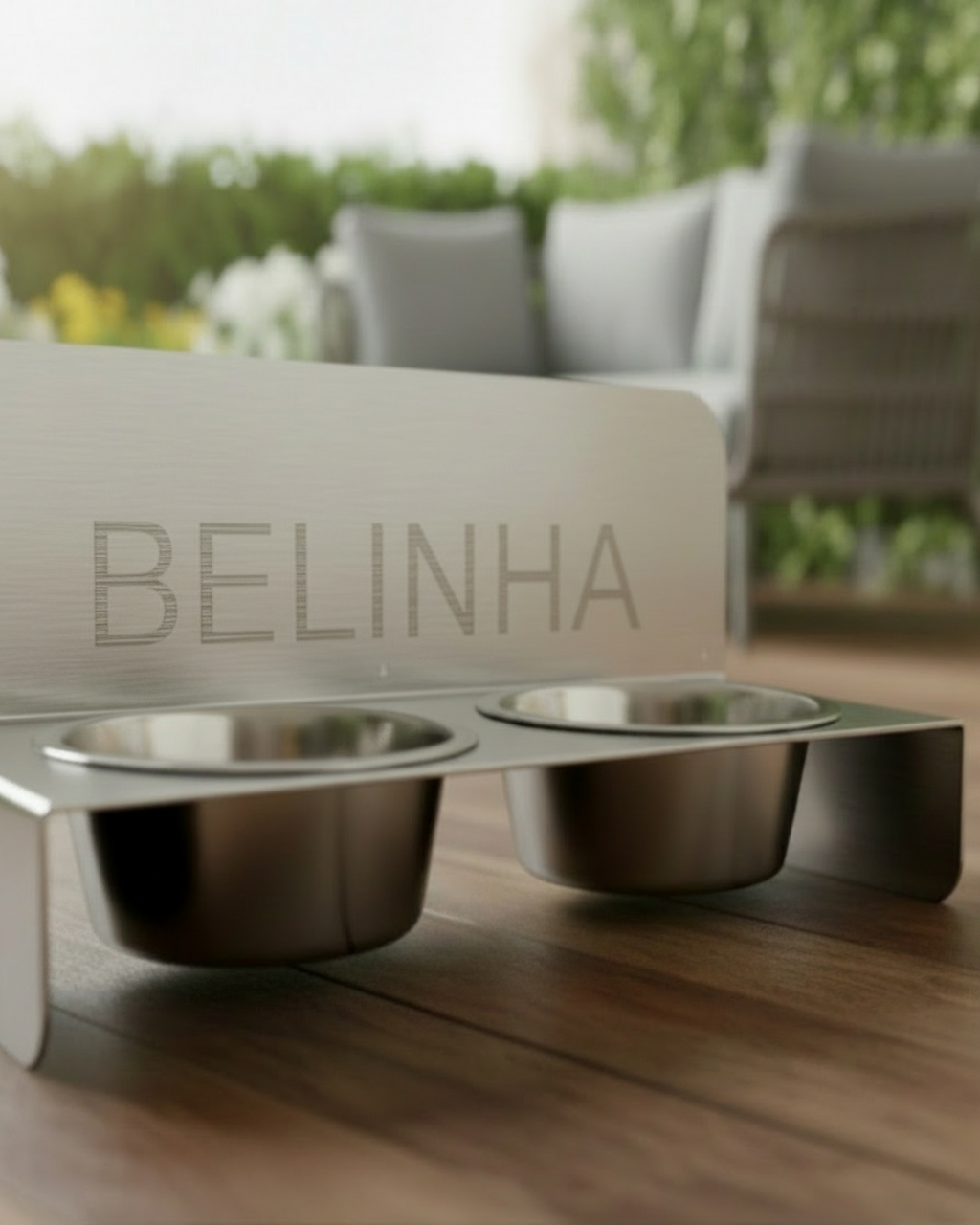 Personalized Stainless Steel Dual-Bowl Dog & Cat Food & Water Stand with Custom Name