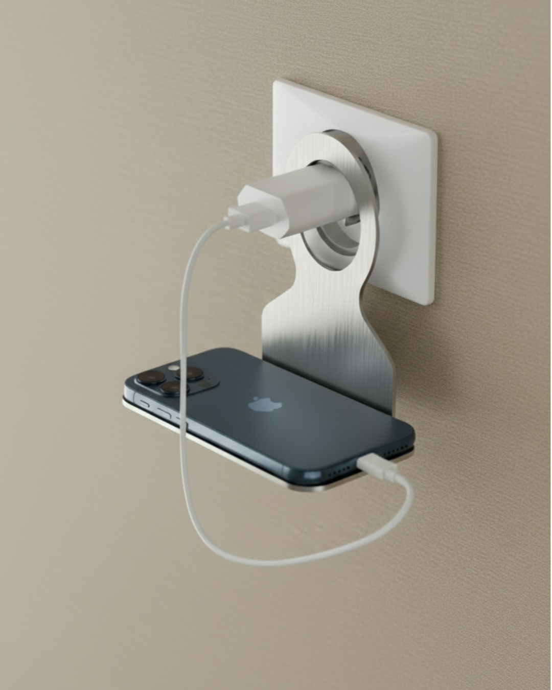 Stainless Steel Practical Phone Holder – Wall Outlet Charging Stand